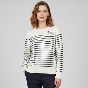 Anthropologie Calligraphie Novelty Striped Knit Cute Dog Sweater White Black L